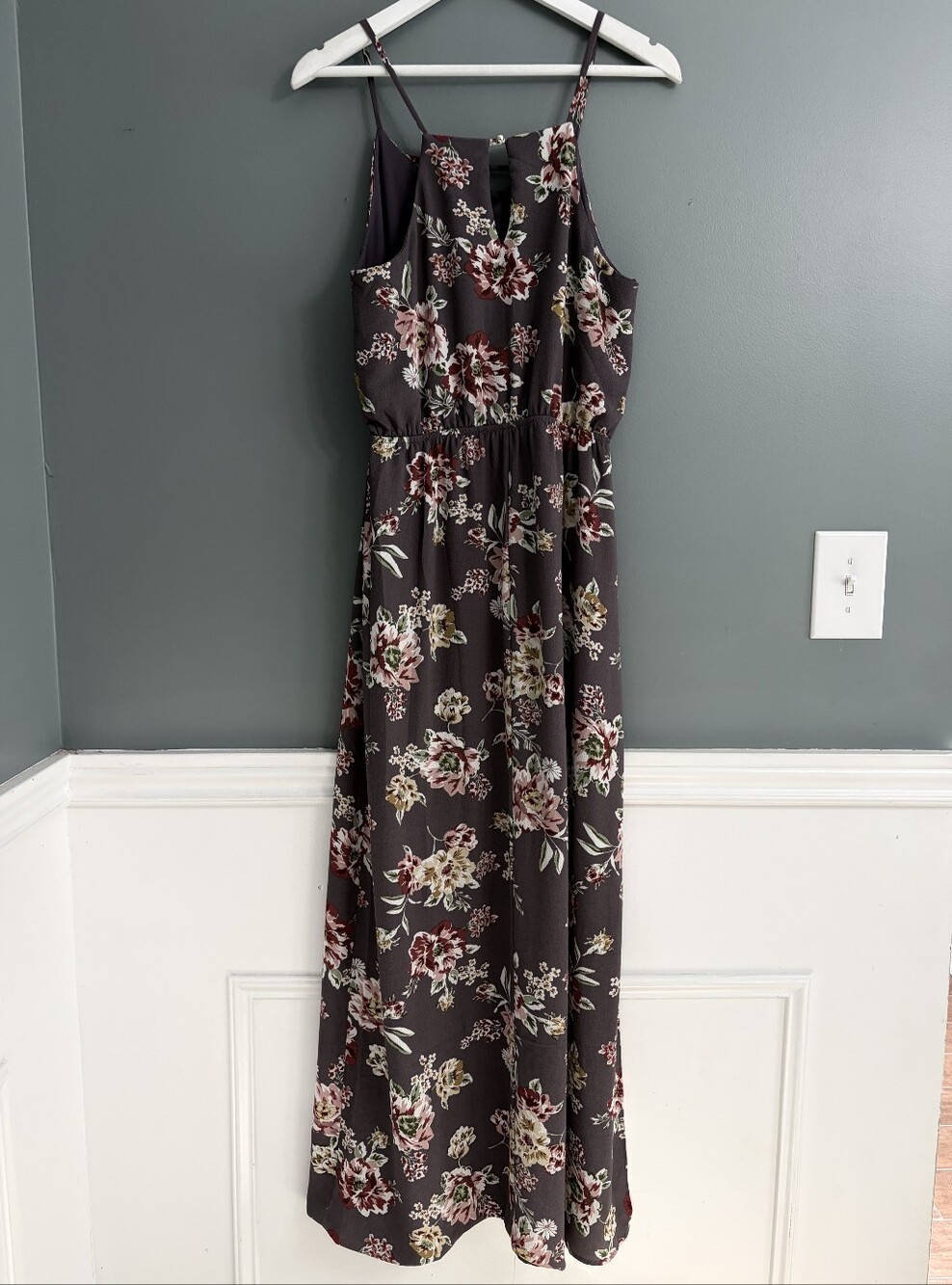 Papermoon Floral Maxi Dress Muted Purple Plum Side Slit Medium